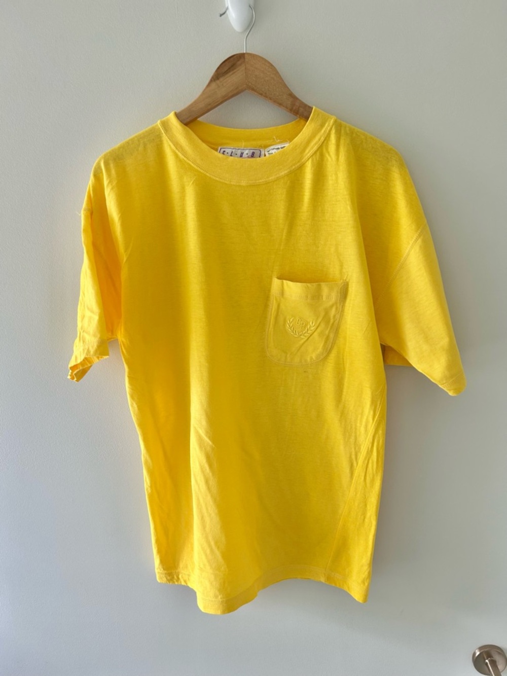 Vintage “Club Prive” Yellow Pocket oversized Crewneck T-Shirt 100% cotton
